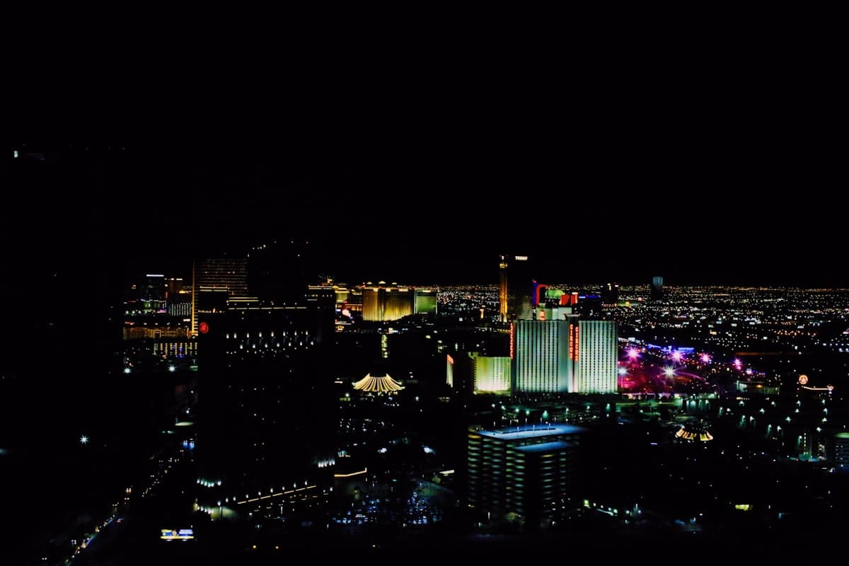 Aerial view of cityscape at night — Las Vegas, NV
