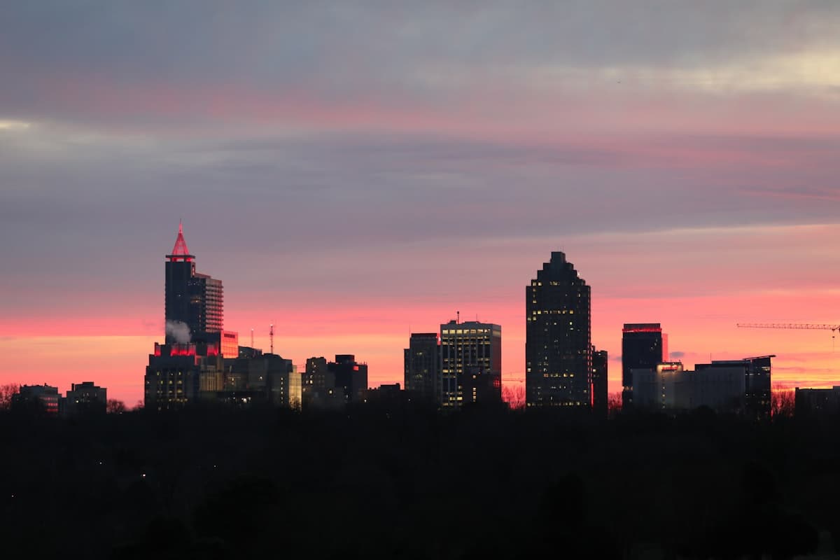 A view of a city skyline at sunset — Raleigh, NC
